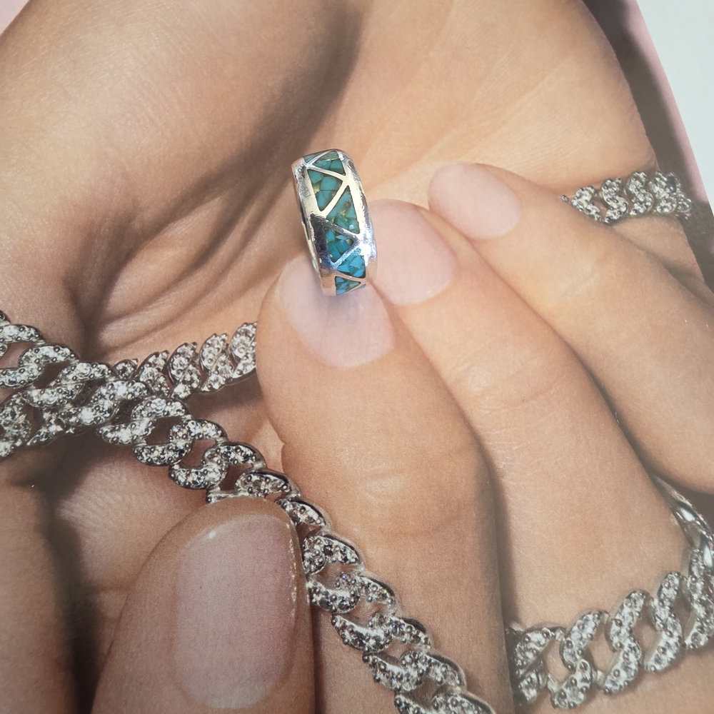 Sterling Silver Native Made Geometric Inlay Ring